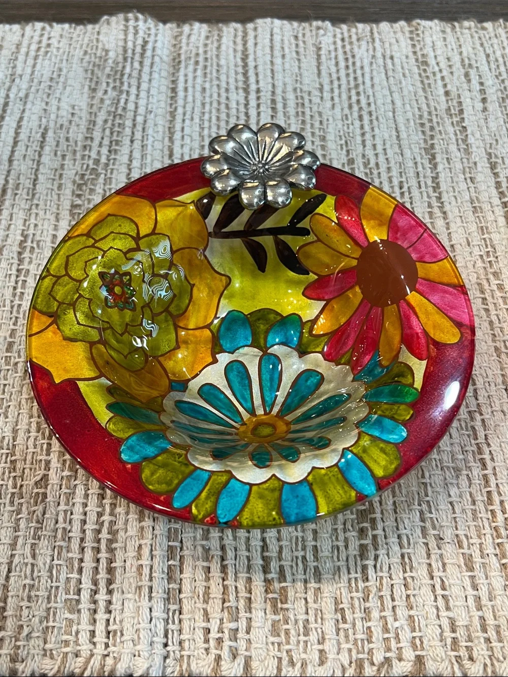 Rare Hand-Painted Floral Glass Bowls by Jennifer Brinley Entitled Natures Garden